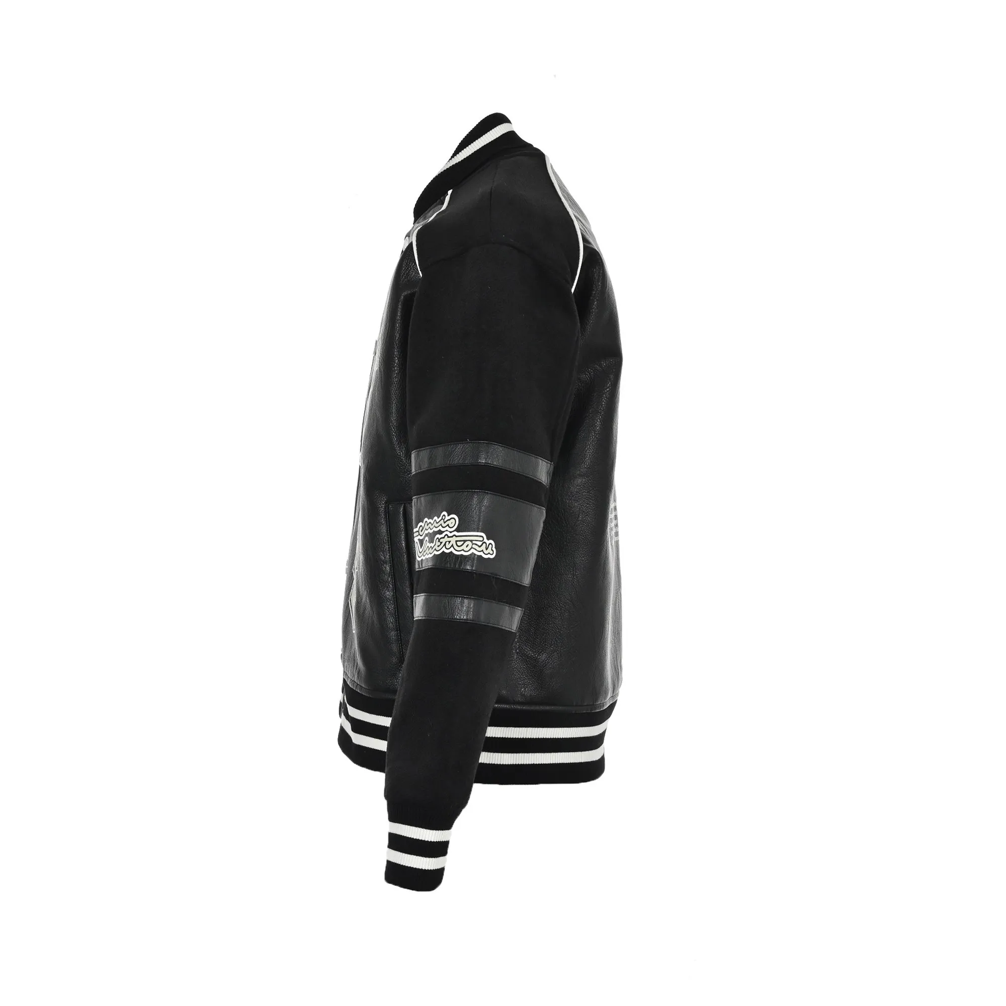 Louis Vuitton/Louis Vuitton 22Fw multi-logo printed leather baseball jacket